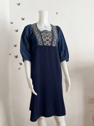 Vestido Blanco vintage azul - Talla S