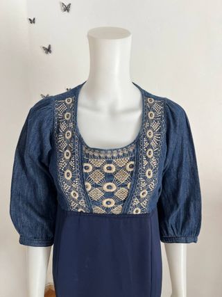 Vestido Blanco vintage azul - Talla S