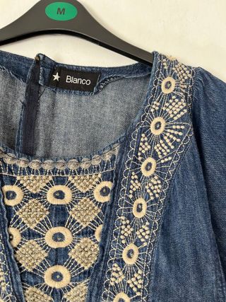 Vestido Blanco vintage azul - Talla S