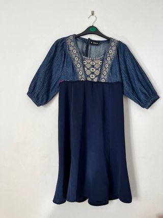 Vestido Blanco vintage azul - Talla S