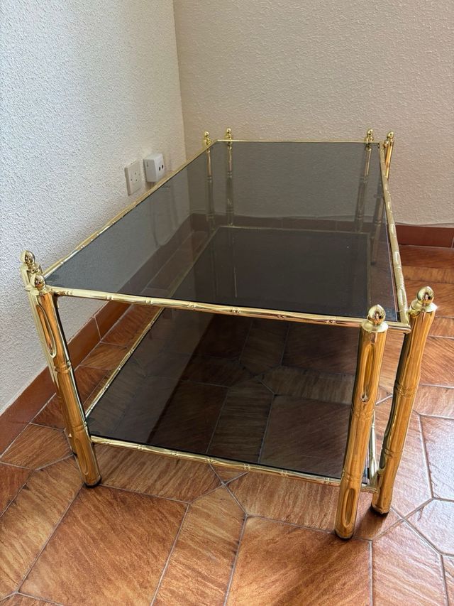 2 Mesas centro cristal dorado vintage