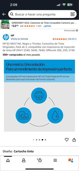 Cartuchos HP 62 (2 unidades)