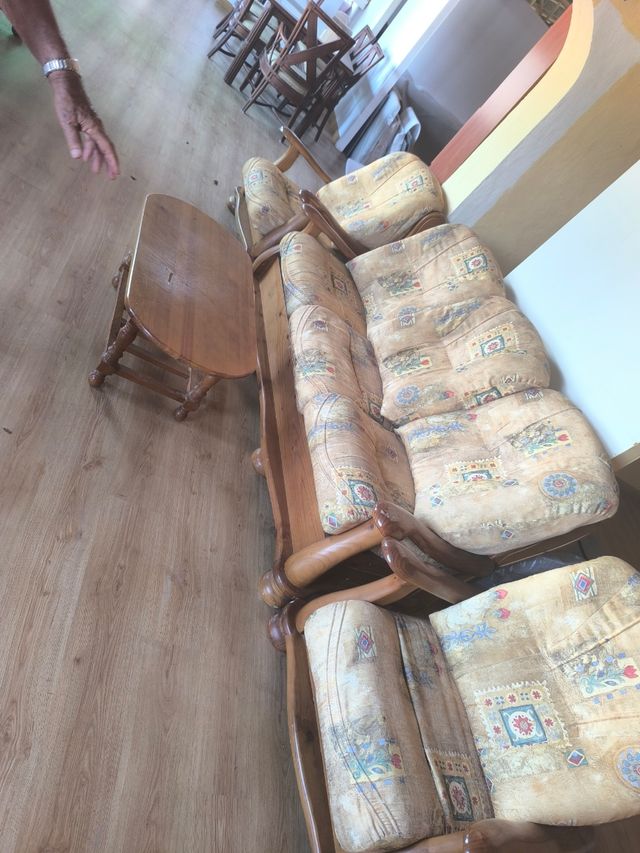 Sofá 3 plazas + 2 sillones madera
