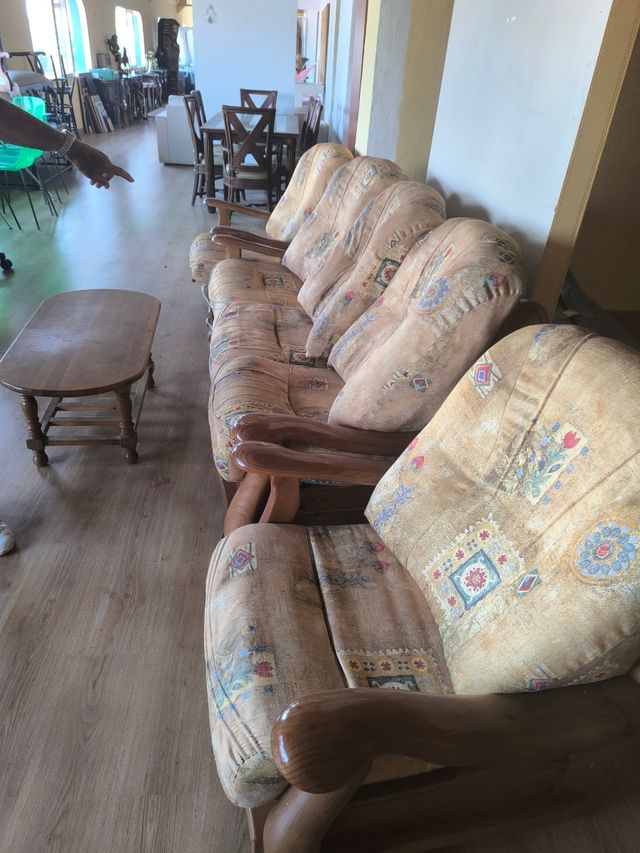 Sofá 3 plazas + 2 sillones madera