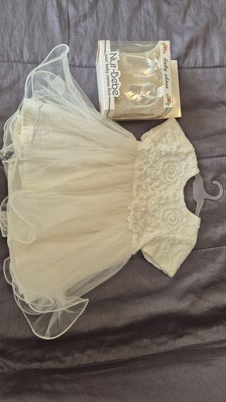Vestido + zapatitos bautizo niña - 0-6m