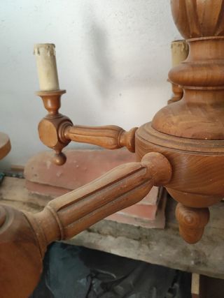 Lámpara techo 5 brazos madera