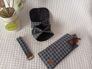 Set monedero,llavero y funda a cuadros - marrón, v