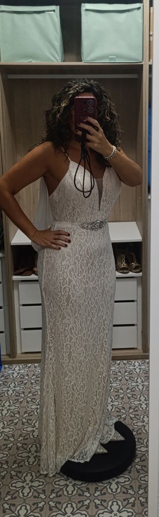 Vestido novia encaje blanco, regalo velo novia tam