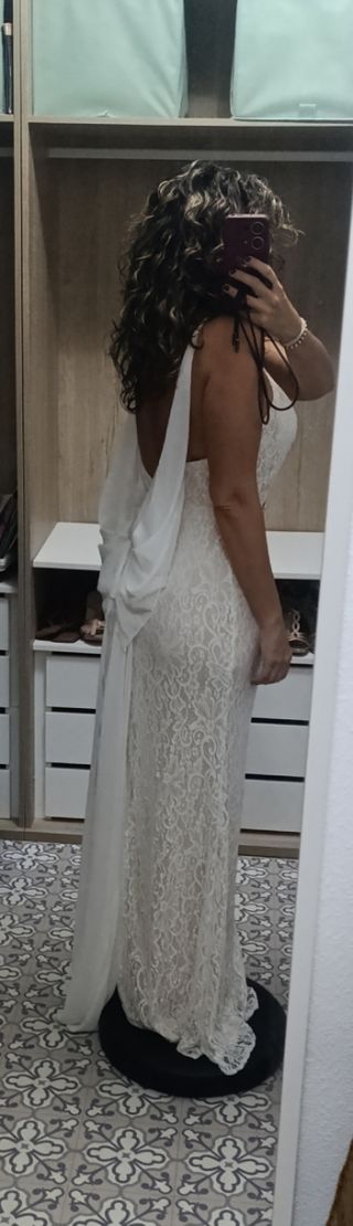 Vestido novia encaje blanco, regalo velo novia tam