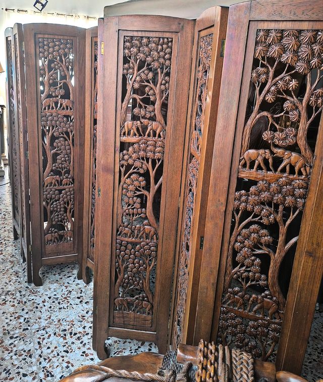 Biombo tallado madera - 12 paneles