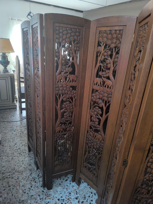 Biombo tallado madera - 12 paneles