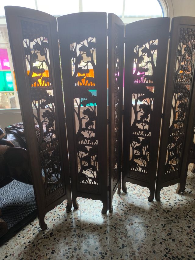 Biombo tallado madera - 12 paneles