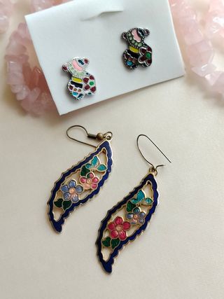 Lote pendientes esmaltados vintage