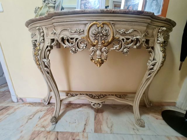 Consola madera mármol estilo antiguo
