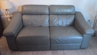 Sofá piel gris reclinable 2 plazas ELÉCTRICO