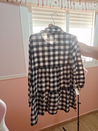 Vestido Lefties cuadros blanco y negro talla S