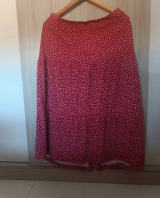 Falda midi roja - lunares blancos