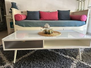 Mesa centro nórdica blanca - madera y cristal