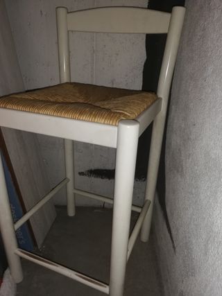 Taburete madera mimbre blanco