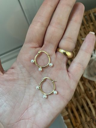 Aretes aro plata 925 bañado en oro con perla