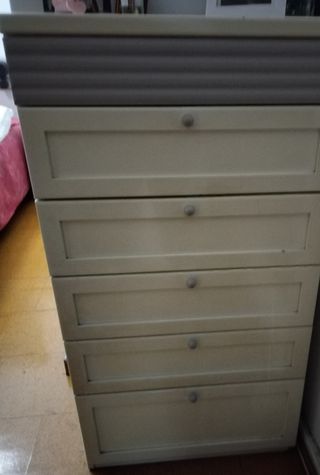 Cómoda 6 cajones y 2 mesillas a juego - Blanco/Gri