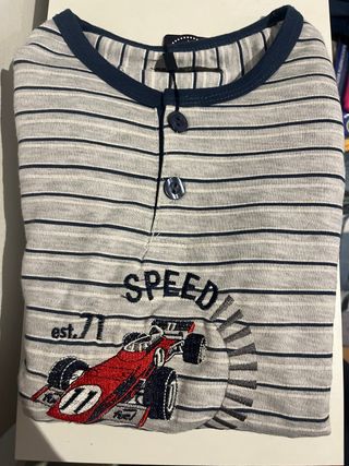 Pijama niño rayas azul gris