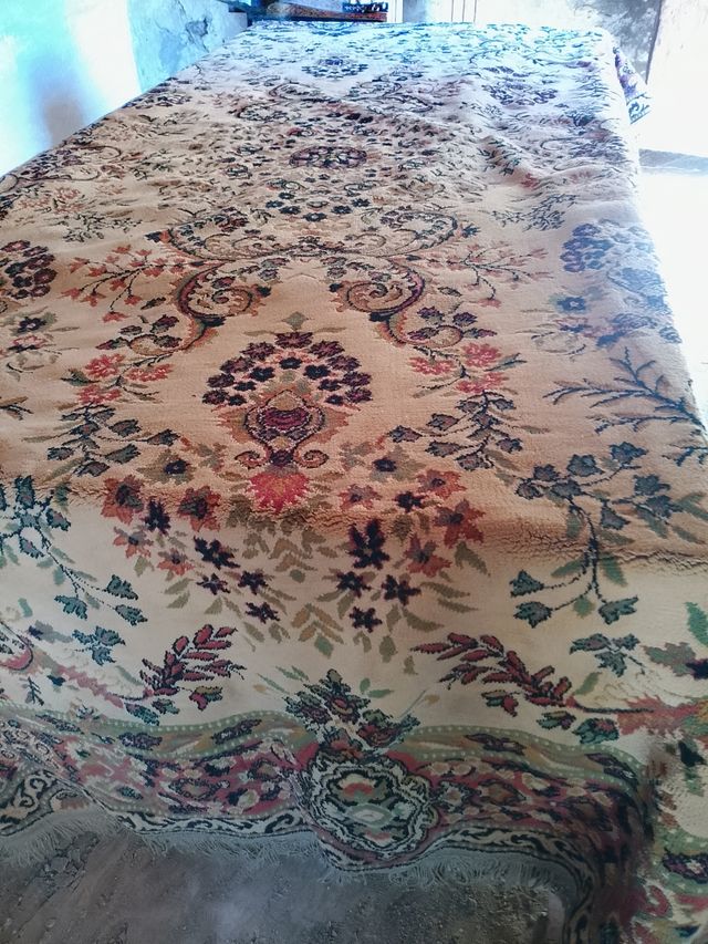 Alfombra antigua de lana de grandes dimensiones