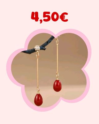 Pendientes largos rojos dorados