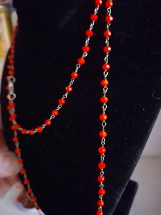 Collana 1 filo catenella, perline rosse