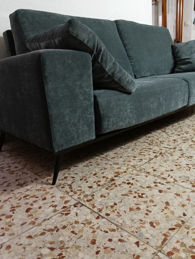 Sofá terciopelo, azul verdoso