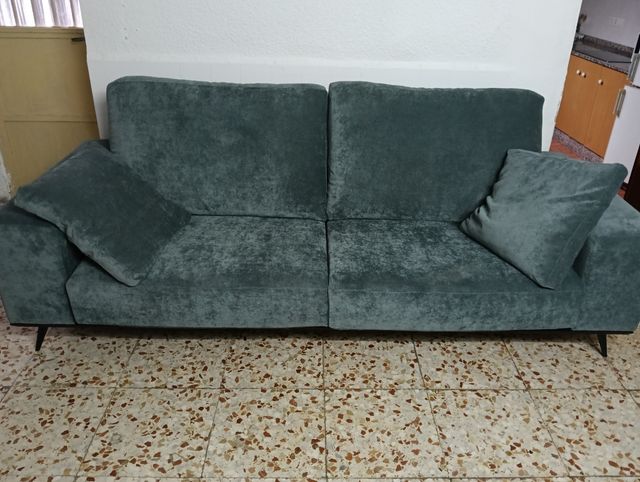 Sofá terciopelo, azul verdoso