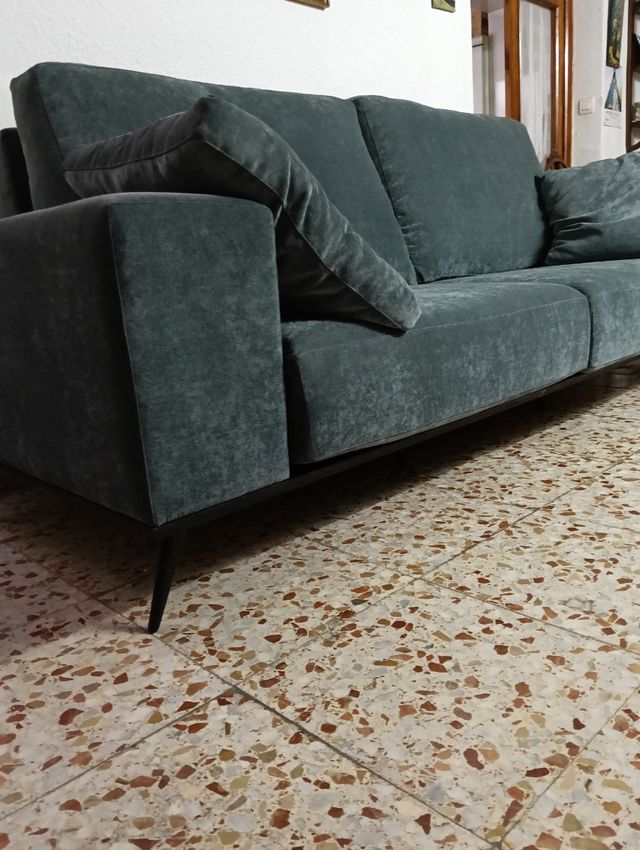 Sofá terciopelo, azul verdoso