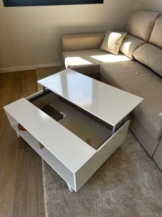 Mesa centro elevable blanco-madera