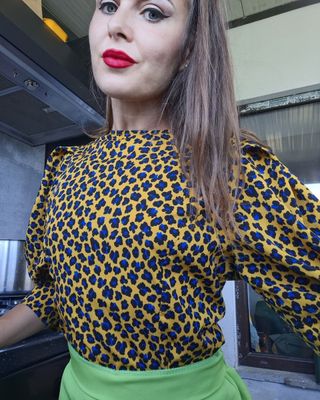 Blusa leopardo giallo-blu tg.S