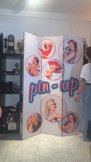 Biombo decorativo vintage de tela estampada