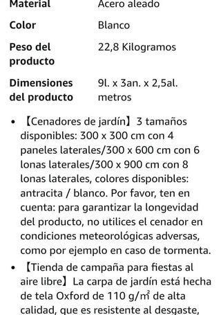 Carpa Robusta,  3 x 9 m blanca, impermeable