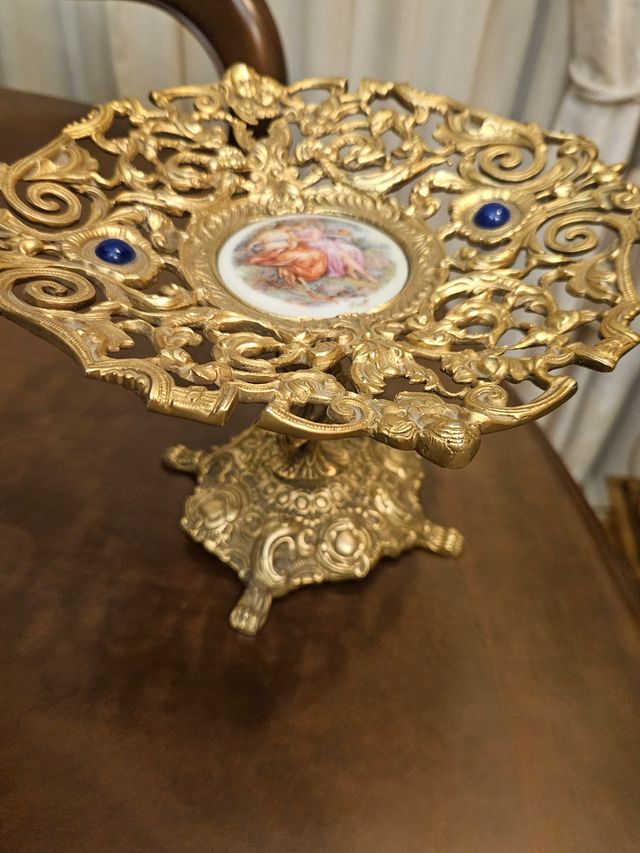 Centro mesa bronce porcelana limoges