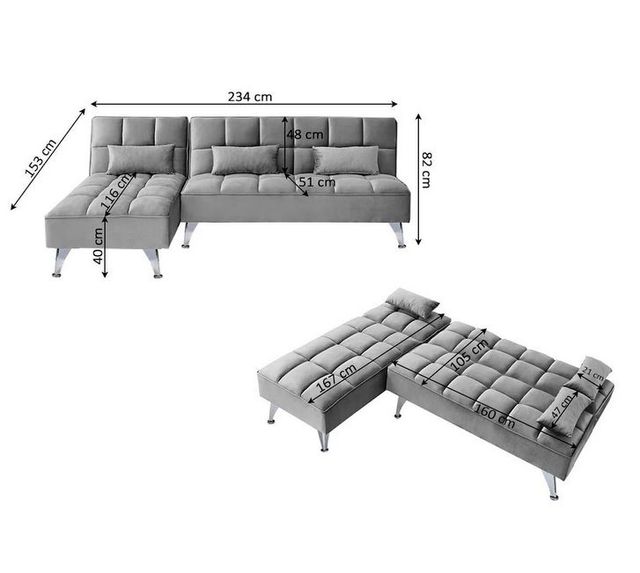 Sofá Cama Chaise Longue Gris