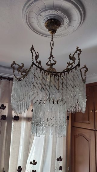 Conjunto de 3 lámparas vintage cristal dorada