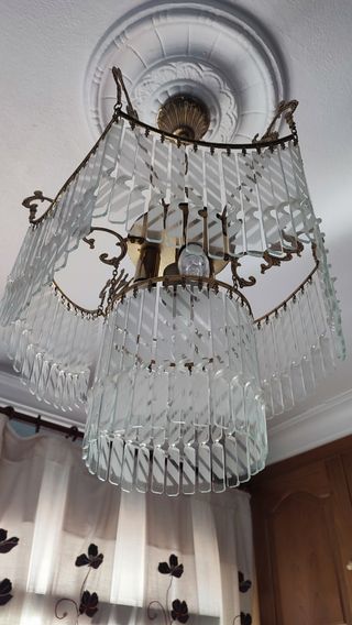 Conjunto de 3 lámparas vintage cristal dorada