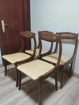 4 sillas comedor madera - tapizado beige