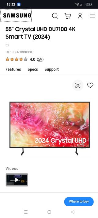 TV Samsung 55" Crystal UHD DU7100