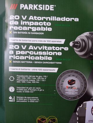 Llave impacto Parkside 20 voltios coche