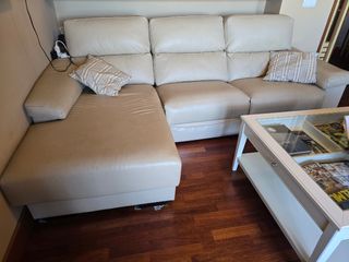 Sofá chaise longue piel beige