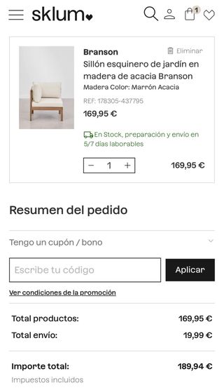 Sillón esquinero de jardín Sklum NUEVO