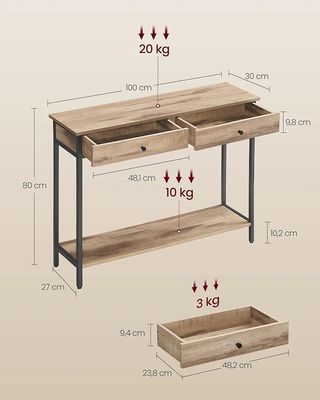 Mesa consola VASAGLE LNT015W01 2 cajones industria