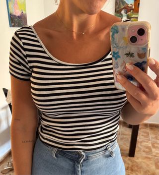 Top crop rayas blanco-negro