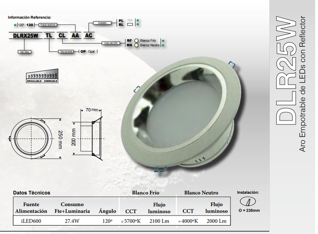 Aro empotrable - Downlight LED empotrable DLR25W
