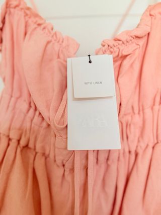 Top de lino, estilo boho, rosa salmón, XL, Zara