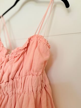 Top de lino, estilo boho, rosa salmón, XL, Zara